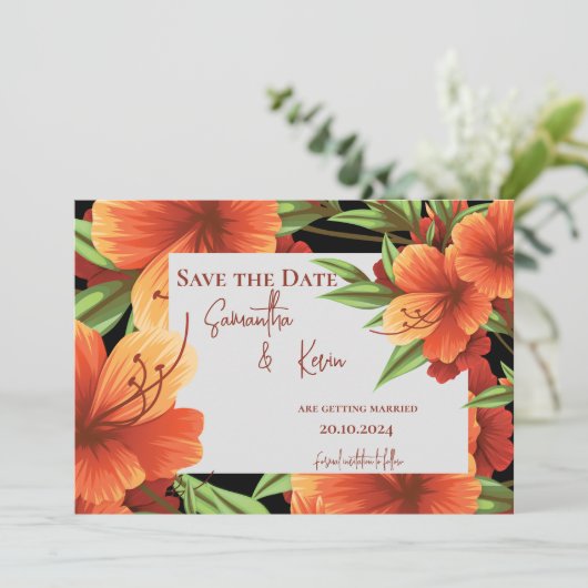 Elegant Sinaasappel Bloemen Bruiloft Save The Dat (Staand voorkant)