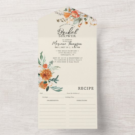 Elegant Sinaasappel Bloemen Vrijgezellenfeest & Re All In One Uitnodiging (Binnen)