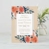 Elegant Sinaasappel Bloemen Waterverf Bruiloft Kaart (Staand voorkant)