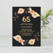 Elegant Sinaasappel Bloemengoud Zwart Verjaardag Kaart (Staand voorkant)