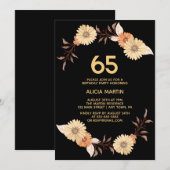 Elegant Sinaasappel Bloemengoud Zwart Verjaardag Kaart (Voorkant / Achterkant)