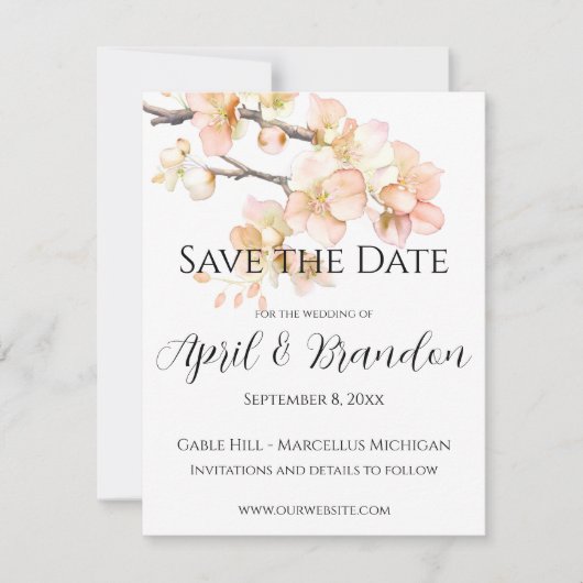 Elegant Sinaasappel bloesems elegant script Save The Date (Voorkant)
