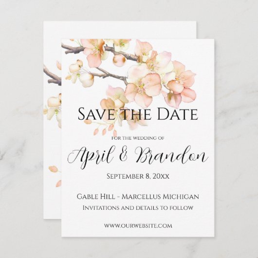 Elegant Sinaasappel bloesems elegant script Save The Date (Voorkant / Achterkant)