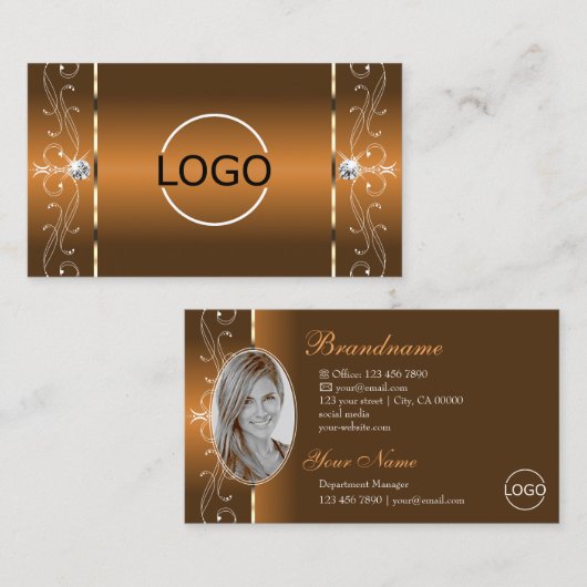 Elegant Sinaasappel Brown Squiggly Jewels Logo & F Visitekaartje (Voorkant / Achterkant)