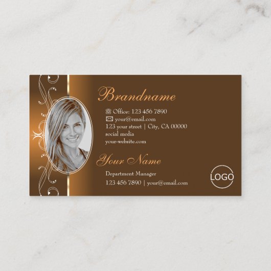 Elegant Sinaasappel Brown Squiggly Jewels Logo & F Visitekaartje (Achterkant)