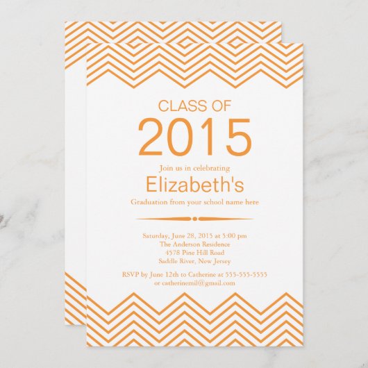 Elegant Sinaasappel Chevron Graduation Party Invit Kaart (Voorkant / Achterkant)