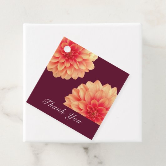 Elegant Sinaasappel Dahlias Flowers Burgundy Dank Bedankjes Labels (In situ)