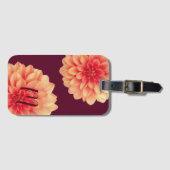 Elegant Sinaasappel Dahlias Flowers Burgundy Monog Bagagelabel (Voorkant (horizontaal))