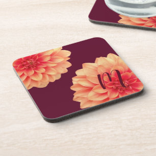 Elegant Sinaasappel Dahlias Flowers Burgundy Monog Bier Onderzetter