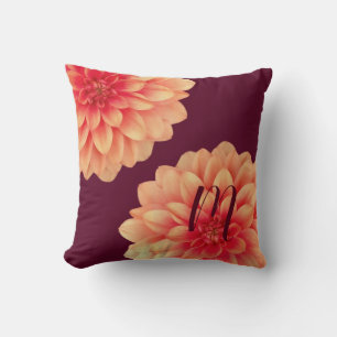 Elegant Sinaasappel Dahlias Flowers Burgundy Monog Kussen