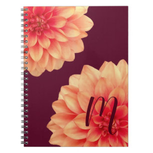 Elegant Sinaasappel Dahlias Flowers Burgundy Monog Notitieboek