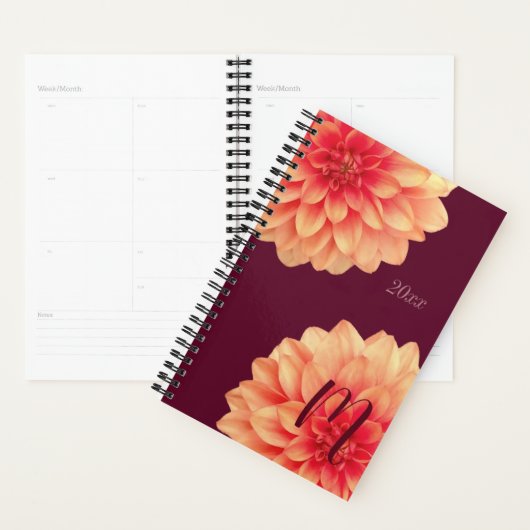 Elegant Sinaasappel Dahlias Flowers Burgundy Monog Planner (Display)