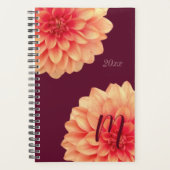 Elegant Sinaasappel Dahlias Flowers Burgundy Monog Planner (Voorkant)