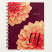 Elegant Sinaasappel Dahlias Flowers Burgundy Monog Planner (Voorkant)