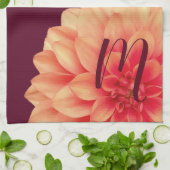 Elegant Sinaasappel Dahlias Flowers Burgundy Monog Theedoek (Gevouwen)