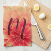 Elegant Sinaasappel Dahlias Flowers Burgundy Monog Theedoek (Quarter Fold)