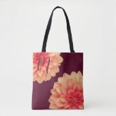 Elegant Sinaasappel Dahlias Flowers Burgundy Monog Tote Bag (Voorkant)