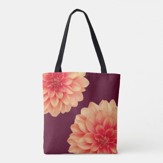 Elegant Sinaasappel Dahlias Flowers Burgundy Monog Tote Bag (Achterkant)
