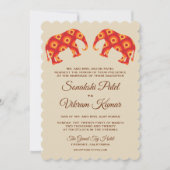 Elegant Sinaasappel Elephants Indian Wedding Invit Kaart (Voorkant)
