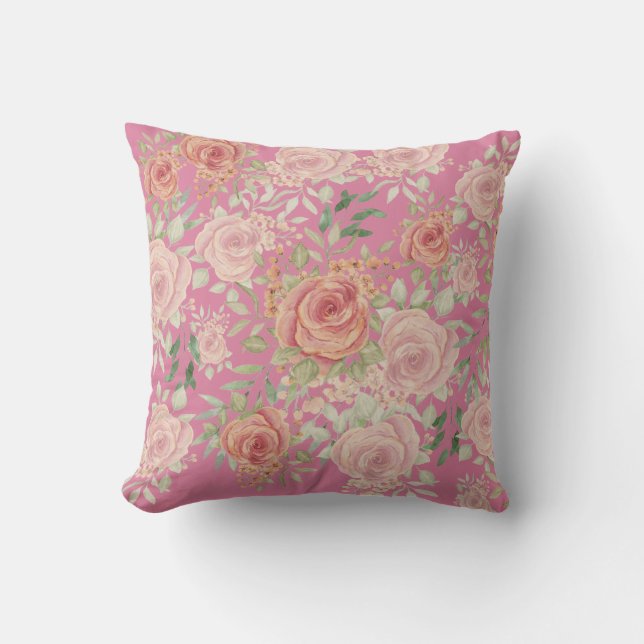 Elegant Sinaasappel en Blush Rozen Waterverf Buitenkussen (Voorkant)