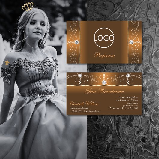 Elegant Sinaasappel en bruine sierjuwelen voegen L Visitekaartje