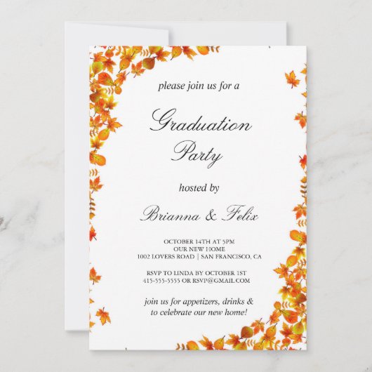 Elegant Sinaasappel en Geel Bloemen Graduation Par Kaart (Voorkant)