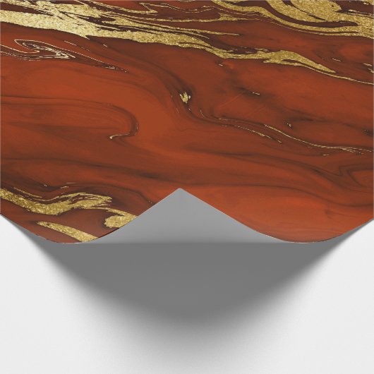 Elegant Sinaasappel en gouden herfst Herfst marmer Cadeaupapier (Hoek)