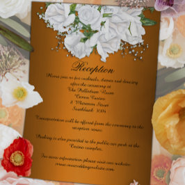 Elegant Sinaasappel en wit Floral bruiloft recepti Informatiekaartje