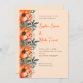 Elegant Sinaasappel Floral en Greenery Cream Weddi Kaart (Voorkant / Achterkant)