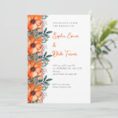 Elegant Sinaasappel Floral en Greenery White Weddi Kaart (Staand voorkant)