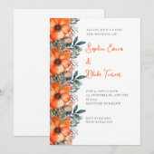 Elegant Sinaasappel Floral en Greenery White Weddi Kaart (Voorkant / Achterkant)