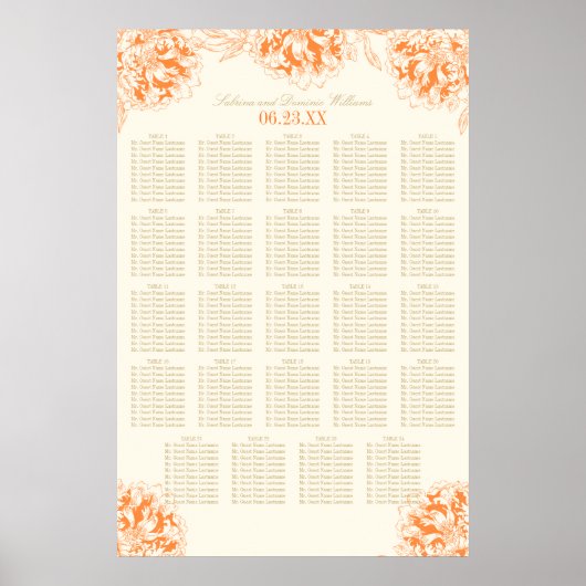 Elegant Sinaasappel Floral Peony Wedding Seating S Poster (Voorkant)