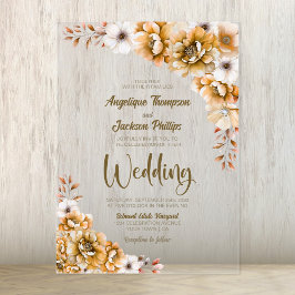 Elegant Sinaasappel Floral Wedding Acryl Uitnodigingen