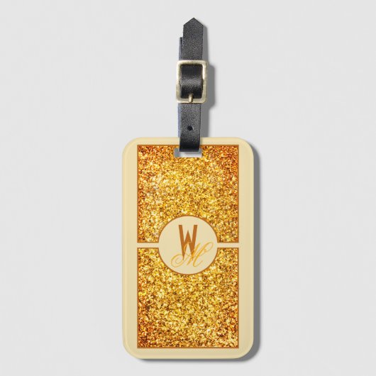 Elegant Sinaasappel geel glitter monogram Bagagelabel (Voorkant (verticaal))