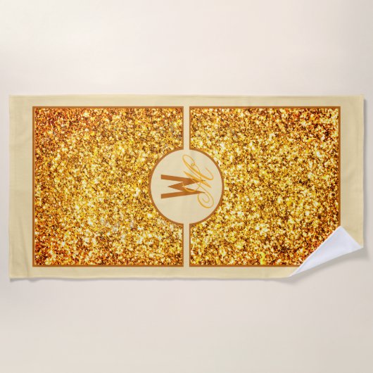 Elegant Sinaasappel geel glitter monogram Strandlaken (Voorkant)