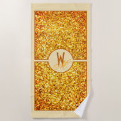 Elegant Sinaasappel geel glitter monogram Strandlaken (Voorkant)