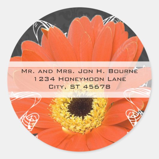 Elegant Sinaasappel Gerber Daisy Wedding Ronde Sticker (Voorkant)