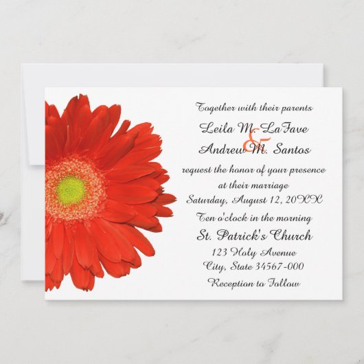 Elegant Sinaasappel Gerbera Daisy Wedding Invitati Kaart (Voorkant)