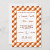 Elegant Sinaasappel Gingham Patroon Bruiloft Uitno Kaart (Voorkant)