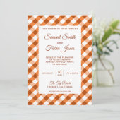 Elegant Sinaasappel Gingham Patroon Bruiloft Uitno Kaart (Staand voorkant)