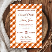 Elegant Sinaasappel Gingham Patroon Bruiloft Uitno Kaart