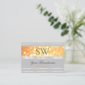 Elegant Sinaasappel Glitter Monogram Grijs Zilvere Visitekaartje (Staand voorkant)