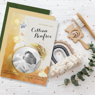 Elegant Sinaasappel Gouden Glitter Nieuwe Baby Aan Aankondiging