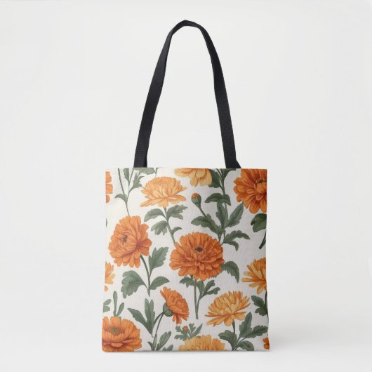 Elegant Sinaasappel Gouden Herfst Marigolds Patroo Tote Bag (Voorkant)