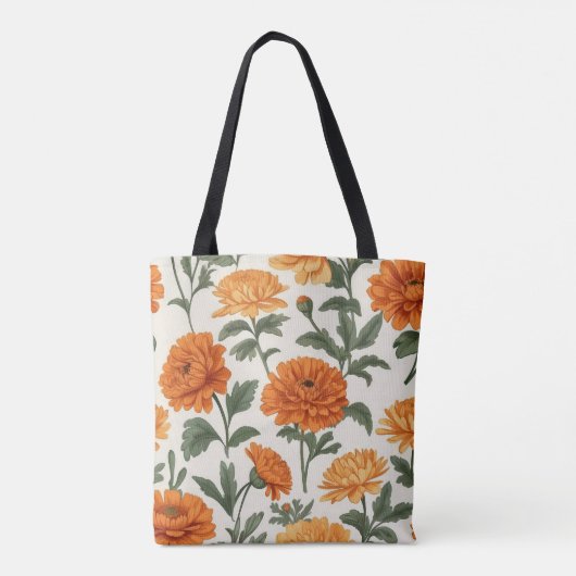 Elegant Sinaasappel Gouden Herfst Marigolds Patroo Tote Bag (Achterkant)
