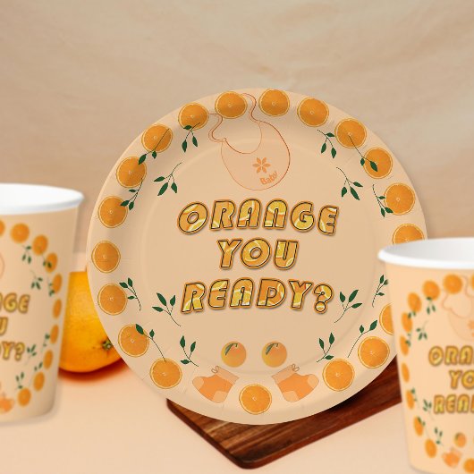 Elegant Sinaasappel je klaar trendy citrus Baby sh Papieren Bordje