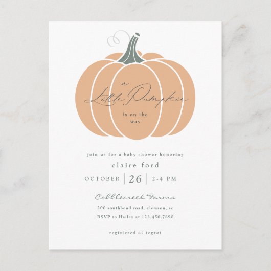 Elegant Sinaasappel Kleine Pompoen Herfst Baby sho Briefkaart (Voorkant)