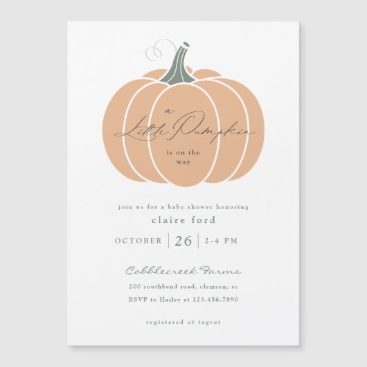 Elegant Sinaasappel Kleine Pompoen Herfst Baby sho Magnetische Uitnodiging (Voorkant)