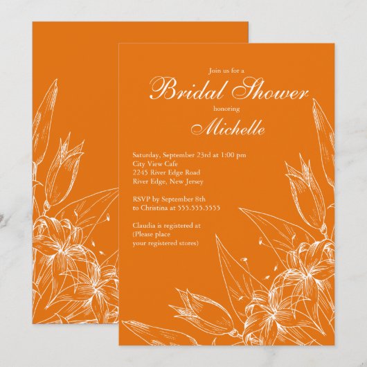 Elegant sinaasappel Lily Flower Vrijgezellenfeest Kaart (Voorkant / Achterkant)