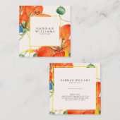 Elegant Sinaasappel Modern Chique Waterverf Bloeme Vierkante Visitekaartje (Voorkant / Achterkant)